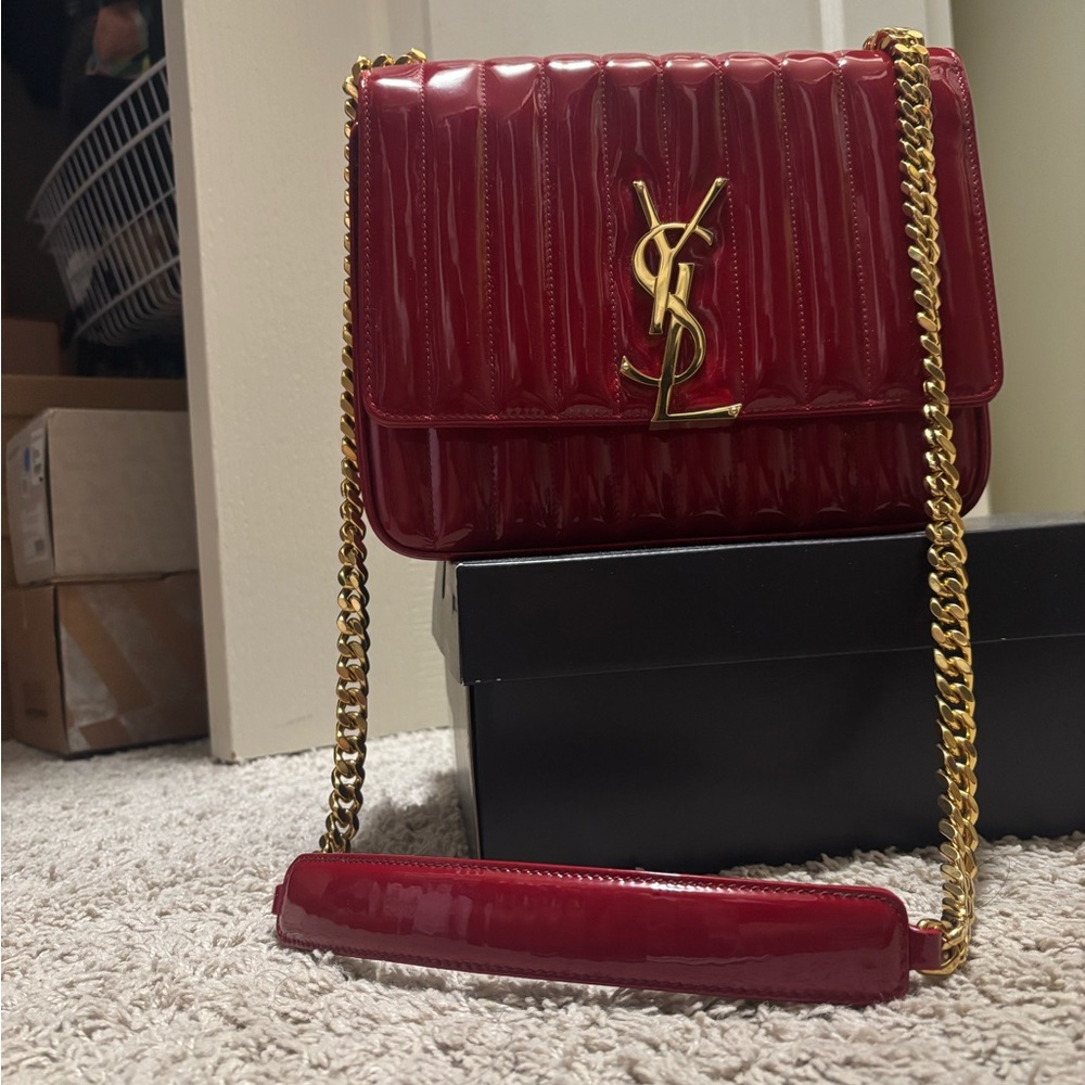 Yves Saint Laurent Burgundy Patent Leather Crossbody Bag